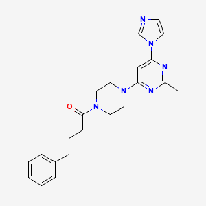 molecular formula C22H26N6O B3012780 1-(4-(6-(1H-imidazol-1-yl)-2-methylpyrimidin-4-yl)piperazin-1-yl)-4-phenylbutan-1-one CAS No. 1202985-37-2