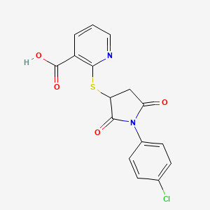 2-((1-(4-Chlorophenyl)-2,5-dioxopyrrolidin-3-yl)thio)nicotinic acid