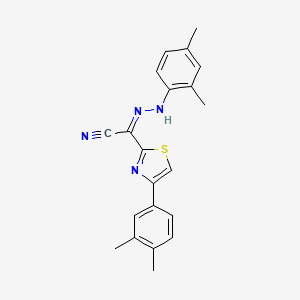 (Z)-N'-(2,4-dimethylphenyl)-4-(3,4-dimethylphenyl)thiazole-2-carbohydrazonoyl cyanide