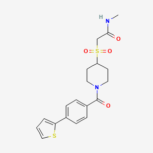 molecular formula C19H22N2O4S2 B3012836 N-methyl-2-((1-(4-(thiophen-2-yl)benzoyl)piperidin-4-yl)sulfonyl)acetamide CAS No. 1797016-70-6