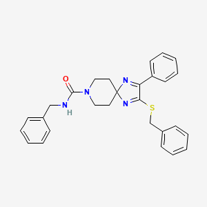 molecular formula C28H28N4OS B3012901 N-benzyl-2-(benzylthio)-3-phenyl-1,4,8-triazaspiro[4.5]deca-1,3-diene-8-carboxamide CAS No. 894888-22-3