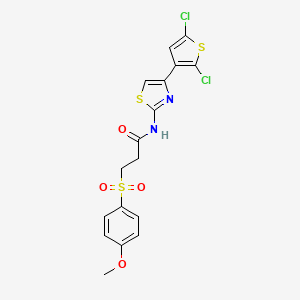 molecular formula C17H14Cl2N2O4S3 B3012945 N-(4-(2,5-dichlorothiophen-3-yl)thiazol-2-yl)-3-((4-methoxyphenyl)sulfonyl)propanamide CAS No. 941908-33-4