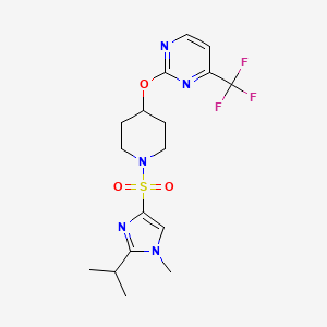 molecular formula C17H22F3N5O3S B3012992 2-[(1-{[1-methyl-2-(propan-2-yl)-1H-imidazol-4-yl]sulfonyl}piperidin-4-yl)oxy]-4-(trifluoromethyl)pyrimidine CAS No. 2380180-54-9