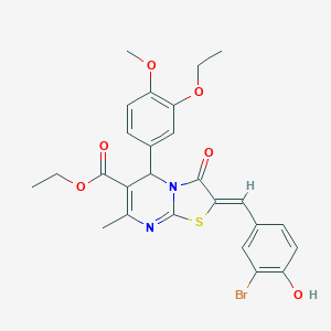 molecular formula C26H25BrN2O6S B301304 ETHYL (2Z)-2-[(3-BROMO-4-HYDROXYPHENYL)METHYLIDENE]-5-(3-ETHOXY-4-METHOXYPHENYL)-7-METHYL-3-OXO-2H,3H,5H-[1,3]THIAZOLO[3,2-A]PYRIMIDINE-6-CARBOXYLATE 