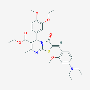 molecular formula C31H37N3O6S B301308 ETHYL (2Z)-2-{[4-(DIETHYLAMINO)-2-METHOXYPHENYL]METHYLIDENE}-5-(3-ETHOXY-4-METHOXYPHENYL)-7-METHYL-3-OXO-2H,3H,5H-[1,3]THIAZOLO[3,2-A]PYRIMIDINE-6-CARBOXYLATE 