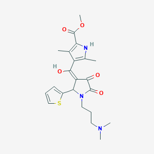 molecular formula C22H27N3O5S B3013115 methyl 4-(1-(3-(dimethylamino)propyl)-4-hydroxy-5-oxo-2-(thiophen-2-yl)-2,5-dihydro-1H-pyrrole-3-carbonyl)-3,5-dimethyl-1H-pyrrole-2-carboxylate CAS No. 579442-69-6