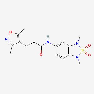 molecular formula C16H20N4O4S B3013173 N-(1,3-dimethyl-2,2-dioxido-1,3-dihydrobenzo[c][1,2,5]thiadiazol-5-yl)-3-(3,5-dimethylisoxazol-4-yl)propanamide CAS No. 2034260-58-5