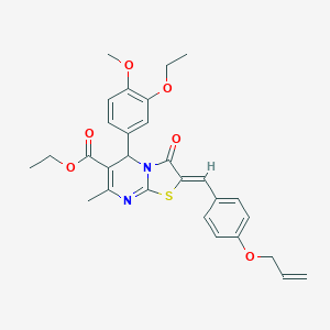 molecular formula C29H30N2O6S B301324 ETHYL (2Z)-5-(3-ETHOXY-4-METHOXYPHENYL)-7-METHYL-3-OXO-2-{[4-(PROP-2-EN-1-YLOXY)PHENYL]METHYLIDENE}-2H,3H,5H-[1,3]THIAZOLO[3,2-A]PYRIMIDINE-6-CARBOXYLATE 