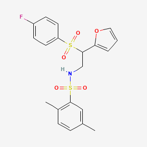 molecular formula C20H20FNO5S2 B3013259 N-[2-(4-fluorobenzenesulfonyl)-2-(furan-2-yl)ethyl]-2,5-dimethylbenzene-1-sulfonamide CAS No. 896328-22-6