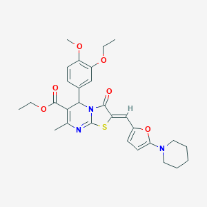 molecular formula C29H33N3O6S B301328 ETHYL (2Z)-5-(3-ETHOXY-4-METHOXYPHENYL)-7-METHYL-3-OXO-2-{[5-(PIPERIDIN-1-YL)FURAN-2-YL]METHYLIDENE}-2H,3H,5H-[1,3]THIAZOLO[3,2-A]PYRIMIDINE-6-CARBOXYLATE 