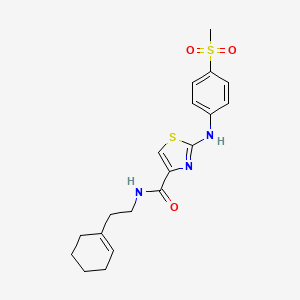 molecular formula C19H23N3O3S2 B3013309 N-(2-(cyclohex-1-en-1-yl)ethyl)-2-((4-(methylsulfonyl)phenyl)amino)thiazole-4-carboxamide CAS No. 1170640-65-9