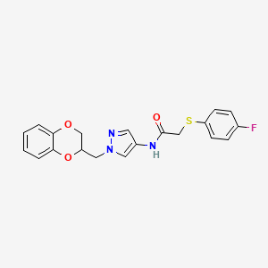 N-(1-((2,3-dihydrobenzo[b][1,4]dioxin-2-yl)methyl)-1H-pyrazol-4-yl)-2-((4-fluorophenyl)thio)acetamide
