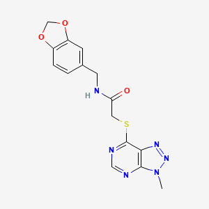 molecular formula C15H14N6O3S B3013348 N-(benzo[d][1,3]dioxol-5-ylmethyl)-2-((3-methyl-3H-[1,2,3]triazolo[4,5-d]pyrimidin-7-yl)thio)acetamide CAS No. 1060202-74-5