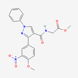 molecular formula C20H18N4O6 B3013367 methyl 2-{[3-(4-methoxy-3-nitrophenyl)-1-phenyl-1H-pyrazol-4-yl]formamido}acetate CAS No. 882229-70-1