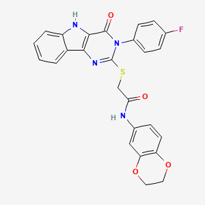 N-(2,3-dihydro-1,4-benzodioxin-6-yl)-2-[[3-(4-fluorophenyl)-4-oxo-5H-pyrimido[5,4-b]indol-2-yl]sulfanyl]acetamide