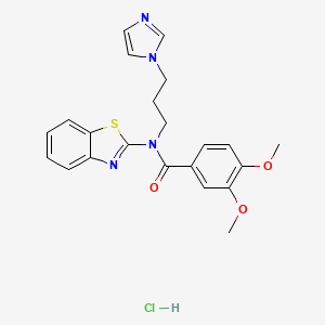 molecular formula C22H23ClN4O3S B3013409 N-(3-(1H-imidazol-1-yl)propyl)-N-(benzo[d]thiazol-2-yl)-3,4-dimethoxybenzamide hydrochloride CAS No. 1215840-79-1