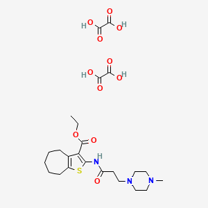 molecular formula C24H35N3O11S B3013429 ethyl 2-(3-(4-methylpiperazin-1-yl)propanamido)-5,6,7,8-tetrahydro-4H-cyclohepta[b]thiophene-3-carboxylate dioxalate CAS No. 1051944-46-7