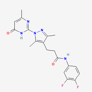 molecular formula C19H19F2N5O2 B3013440 N-(3,4-difluorophenyl)-3-[3,5-dimethyl-1-(4-methyl-6-oxo-1,6-dihydropyrimidin-2-yl)-1H-pyrazol-4-yl]propanamide CAS No. 1172703-78-4