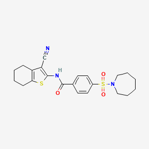 molecular formula C22H25N3O3S2 B3013478 4-(azepane-1-sulfonyl)-N-(3-cyano-4,5,6,7-tetrahydro-1-benzothiophen-2-yl)benzamide CAS No. 306291-88-3