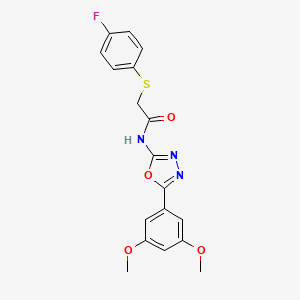 molecular formula C18H16FN3O4S B3013572 N-[5-(3,5-dimethoxyphenyl)-1,3,4-oxadiazol-2-yl]-2-[(4-fluorophenyl)sulfanyl]acetamide CAS No. 896349-31-8