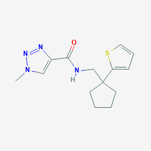 molecular formula C14H18N4OS B3013594 1-methyl-N-((1-(thiophen-2-yl)cyclopentyl)methyl)-1H-1,2,3-triazole-4-carboxamide CAS No. 1797295-74-9