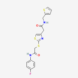 molecular formula C18H16FN3O2S3 B3013597 N-(4-fluorophenyl)-2-((4-(2-oxo-2-((thiophen-2-ylmethyl)amino)ethyl)thiazol-2-yl)thio)acetamide CAS No. 941980-64-9