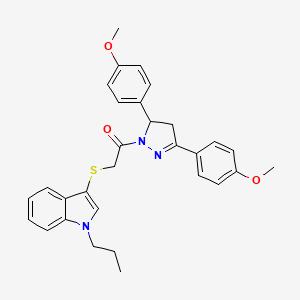 molecular formula C30H31N3O3S B3013602 1-(3,5-bis(4-methoxyphenyl)-4,5-dihydro-1H-pyrazol-1-yl)-2-((1-propyl-1H-indol-3-yl)thio)ethanone CAS No. 681217-09-4