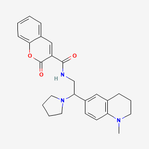 molecular formula C26H29N3O3 B3013613 N-(2-(1-methyl-1,2,3,4-tetrahydroquinolin-6-yl)-2-(pyrrolidin-1-yl)ethyl)-2-oxo-2H-chromene-3-carboxamide CAS No. 921895-25-2