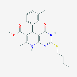 molecular formula C21H25N3O3S B3013618 Methyl 2-(butylthio)-7-methyl-4-oxo-5-(m-tolyl)-3,4,5,8-tetrahydropyrido[2,3-d]pyrimidine-6-carboxylate CAS No. 946358-31-2