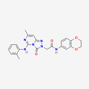 molecular formula C23H22N6O4 B3013625 N-(2,3-dihydro-1,4-benzodioxin-6-yl)-2-{7-methyl-5-[(2-methylphenyl)amino]-3-oxo-2H,3H-[1,2,4]triazolo[4,3-c]pyrimidin-2-yl}acetamide CAS No. 1251620-57-1