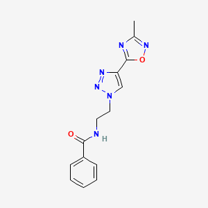 molecular formula C14H14N6O2 B3013654 N-(2-(4-(3-methyl-1,2,4-oxadiazol-5-yl)-1H-1,2,3-triazol-1-yl)ethyl)benzamide CAS No. 2034508-82-0
