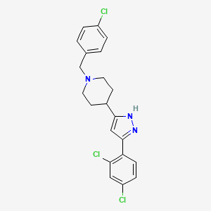 molecular formula C21H20Cl3N3 B3013671 1-[(4-chlorophenyl)methyl]-4-[3-(2,4-dichlorophenyl)-1H-pyrazol-5-yl]piperidine CAS No. 321848-35-5