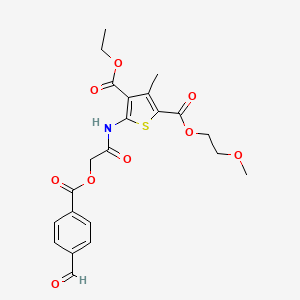 molecular formula C22H23NO9S B3013681 4-O-ethyl 2-O-(2-methoxyethyl) 5-[[2-(4-formylbenzoyl)oxyacetyl]amino]-3-methylthiophene-2,4-dicarboxylate CAS No. 871807-96-4