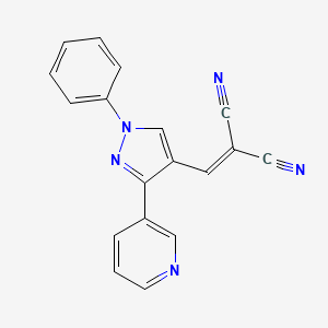 molecular formula C18H11N5 B3013683 2-((1-phenyl-3-(pyridin-3-yl)-1H-pyrazol-4-yl)methylene)malononitrile CAS No. 423728-77-2