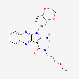 molecular formula C24H25N5O4 B3013684 2-amino-1-(2,3-dihydro-1,4-benzodioxin-6-yl)-N-(3-ethoxypropyl)-1H-pyrrolo[2,3-b]quinoxaline-3-carboxamide CAS No. 843625-99-0