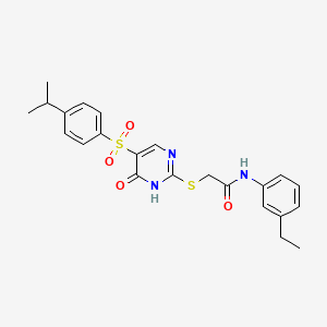 molecular formula C23H25N3O4S2 B3013686 N-(3-ethylphenyl)-2-({6-oxo-5-[4-(propan-2-yl)benzenesulfonyl]-1,6-dihydropyrimidin-2-yl}sulfanyl)acetamide CAS No. 872197-04-1