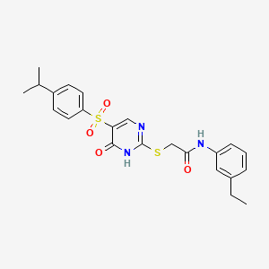 molecular formula C23H25N3O4S2 B3013686 N-(3-ethylphenyl)-2-((5-((4-isopropylphenyl)sulfonyl)-6-oxo-1,6-dihydropyrimidin-2-yl)thio)acetamide CAS No. 872197-04-1