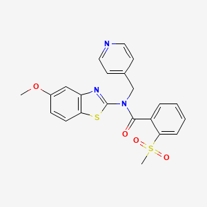 molecular formula C22H19N3O4S2 B3013693 N-(5-甲氧基苯并[d]噻唑-2-基)-2-(甲磺酰基)-N-(吡啶-4-基甲基)苯甲酰胺 CAS No. 941914-04-1