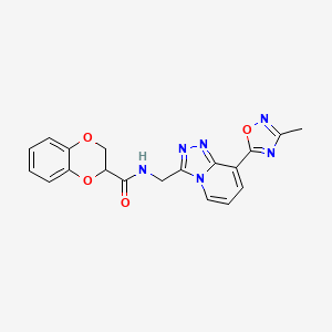 molecular formula C19H16N6O4 B3013725 N-((8-(3-methyl-1,2,4-oxadiazol-5-yl)-[1,2,4]triazolo[4,3-a]pyridin-3-yl)methyl)-2,3-dihydrobenzo[b][1,4]dioxine-2-carboxamide CAS No. 2034457-47-9
