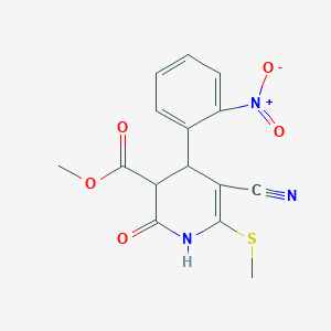 molecular formula C15H13N3O5S B3013732 methyl 5-cyano-6-(methylsulfanyl)-4-(2-nitrophenyl)-2-oxo-1,2,3,4-tetrahydropyridine-3-carboxylate CAS No. 332050-89-2