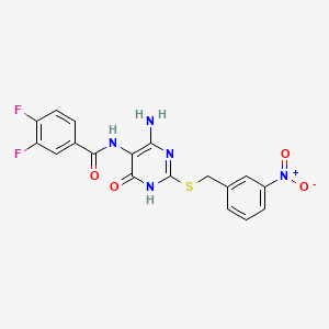 molecular formula C18H13F2N5O4S B3013759 N-(4-amino-2-((3-nitrobenzyl)thio)-6-oxo-1,6-dihydropyrimidin-5-yl)-3,4-difluorobenzamide CAS No. 888430-24-8
