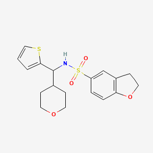 molecular formula C18H21NO4S2 B3013772 N-((tetrahydro-2H-pyran-4-yl)(thiophen-2-yl)methyl)-2,3-dihydrobenzofuran-5-sulfonamide CAS No. 2319720-41-5
