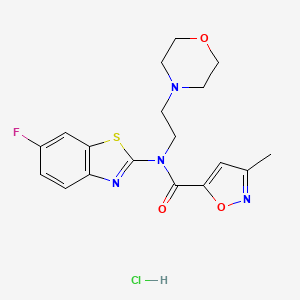 molecular formula C18H20ClFN4O3S B3013797 N-(6-fluorobenzo[d]thiazol-2-yl)-3-methyl-N-(2-morpholinoethyl)isoxazole-5-carboxamide hydrochloride CAS No. 1189721-27-4
