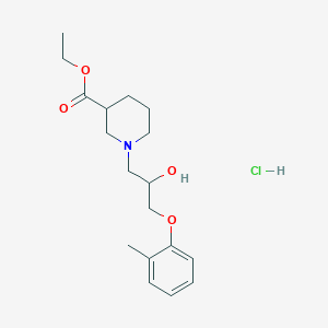 molecular formula C18H28ClNO4 B3013819 Ethyl 1-[2-hydroxy-3-(2-methylphenoxy)propyl]piperidine-3-carboxylate Hydrochloride CAS No. 101888-93-1