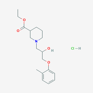 molecular formula C18H28ClNO4 B3013819 Ethyl 1-(2-hydroxy-3-(o-tolyloxy)propyl)piperidine-3-carboxylate hydrochloride CAS No. 101888-93-1