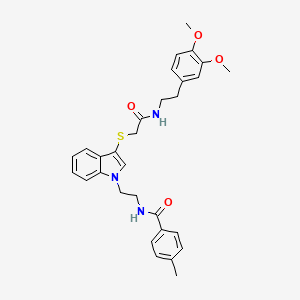 molecular formula C30H33N3O4S B3013821 N-(2-{3-[({[2-(3,4-dimethoxyphenyl)ethyl]carbamoyl}methyl)sulfanyl]-1H-indol-1-yl}ethyl)-4-methylbenzamide CAS No. 532970-93-7