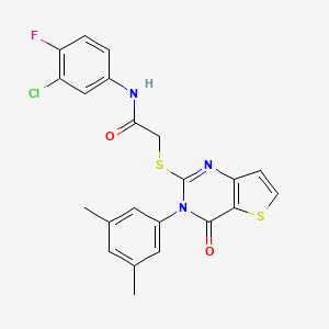 molecular formula C22H17ClFN3O2S2 B3013822 N-(3-chloro-4-fluorophenyl)-2-{[3-(3,5-dimethylphenyl)-4-oxo-3,4-dihydrothieno[3,2-d]pyrimidin-2-yl]sulfanyl}acetamide CAS No. 1261012-72-9