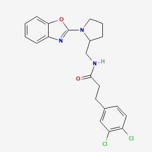 molecular formula C21H21Cl2N3O2 B3013826 N-((1-(苯并[d]恶唑-2-基)吡咯烷-2-基)甲基)-3-(3,4-二氯苯基)丙酰胺 CAS No. 1795192-63-0