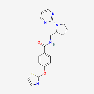 molecular formula C19H19N5O2S B3013831 N-{[1-(pyrimidin-2-yl)pyrrolidin-2-yl]methyl}-4-(1,3-thiazol-2-yloxy)benzamide CAS No. 2097920-95-9