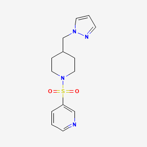 molecular formula C14H18N4O2S B3013842 3-((4-((1H-pyrazol-1-yl)methyl)piperidin-1-yl)sulfonyl)pyridine CAS No. 1421457-93-3